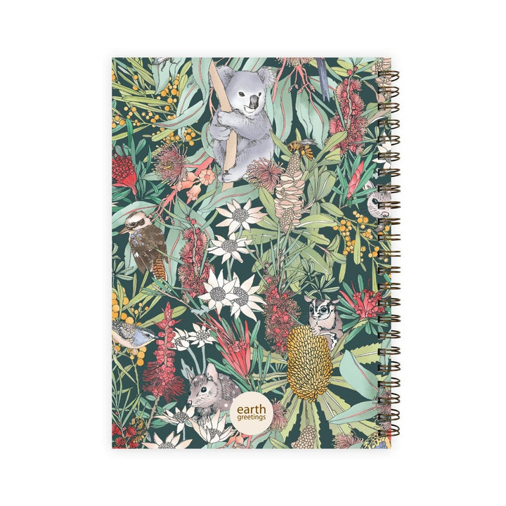 Eco-friendly, Australian made A4 blank journal with sturdy front and back covers features intricate hand illustrated artwork by Australian artist Victoria McGrane. Carbon offset, with 10% of profits supporting native wildlife care.