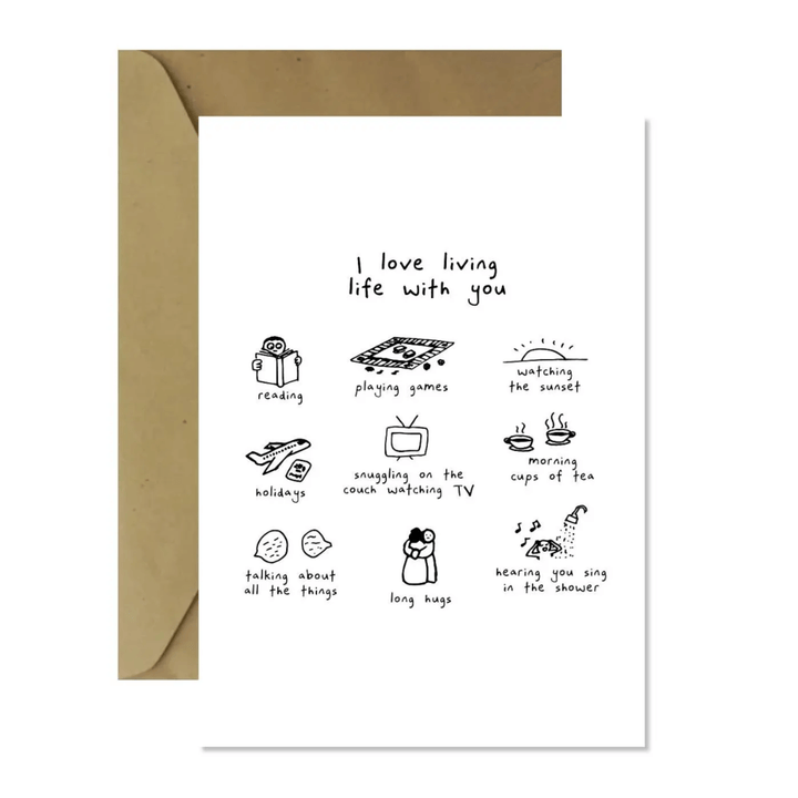 minimalist black and white greeting card - i love living life with you