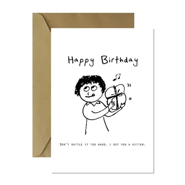 minimalist black and white greeting card, a quirky birthday greeting card - i got you a kitten