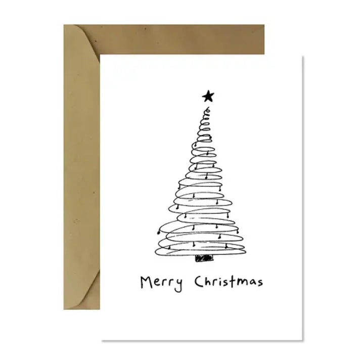 minimalist black and white greeting card, christmas tree greeting card