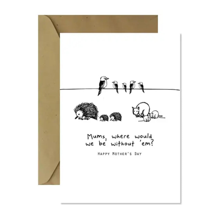 minimalist black and white mother's day greeting card, mother's day greeting card with animals