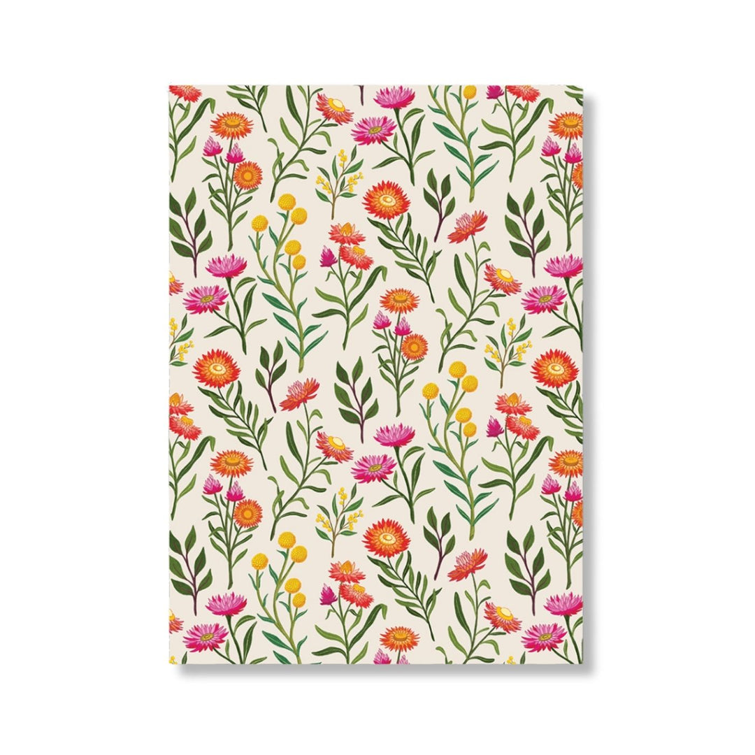 Eco Friendly, Australian made, blank A5 notebook
100% recycled, Earth friendly blank notebook featuring Australian native floral illustrations by Australian artist Negin Maddock.