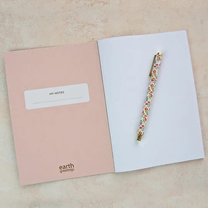 Eco Friendly, Australian made, blank A5 notebook
100% recycled, Earth friendly blank notebook featuring Australian native floral illustrations by Australian artist Negin Maddock.