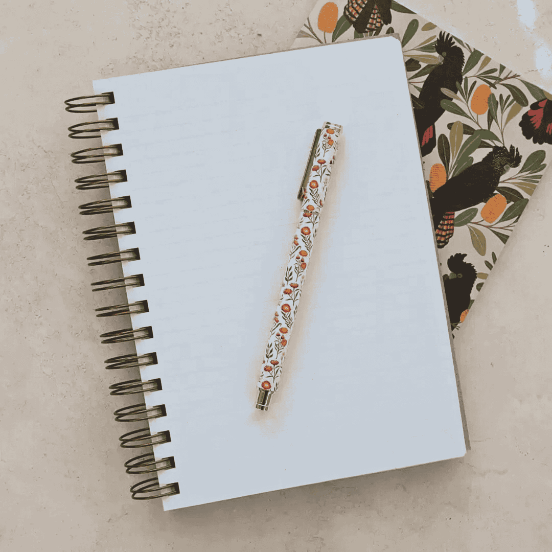 A5 Journal (Lined) - Cockatoos & Banksia.
Eco Friendly, Australian Made Lined A5 Journal
Be inspired to pen your thoughts, dreams and stories inside this chunky spiral bound journal. It contains 200 lined pages within a super sturdy hard cover, which features inspiring native flora and fauna artwork by Australian artist Negin Maddock. 