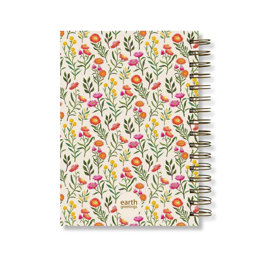 A5 Journal (Lined) - Everlasting Love.
Eco Friendly, Australian Made Lined A5 Journal
Be inspired to pen your thoughts, dreams and stories inside this chunky spiral bound journal. It contains 200 lined pages within a super sturdy hard cover, which features inspiring native flora and fauna artwork by Australian artist Negin Maddock. 