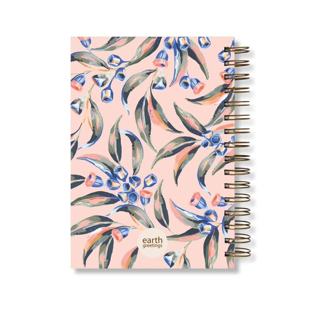 A5 Journal (Lined) - Gumnut Dance. Eco friendly, Australian made lined A5 journal. It contains 200 lined pages within a super sturdy hard cover, which features inspiring native botanical artwork by Australian artist Jayne Branchflower. 