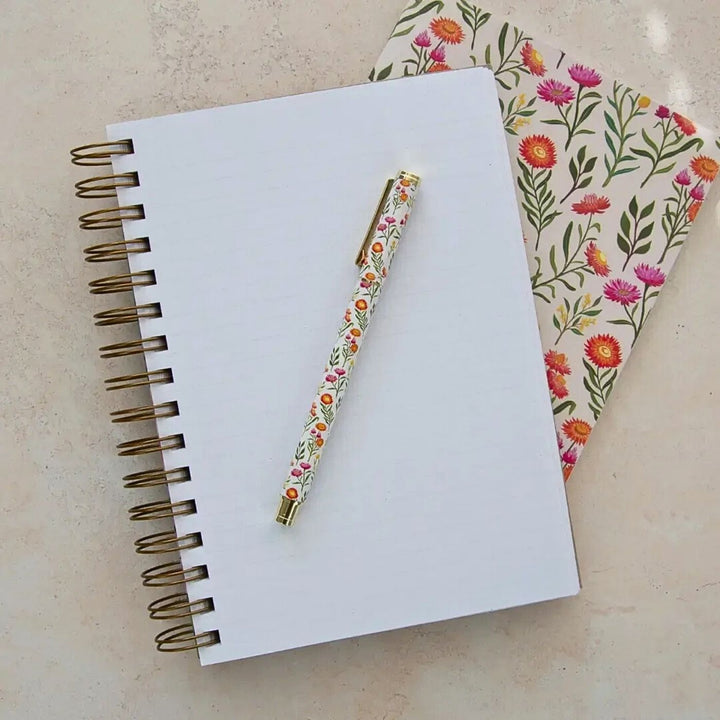 A5 Journal (Lined) - Everlasting Love.
Eco Friendly, Australian Made Lined A5 Journal
Be inspired to pen your thoughts, dreams and stories inside this chunky spiral bound journal. It contains 200 lined pages within a super sturdy hard cover, which features inspiring native flora and fauna artwork by Australian artist Negin Maddock. 