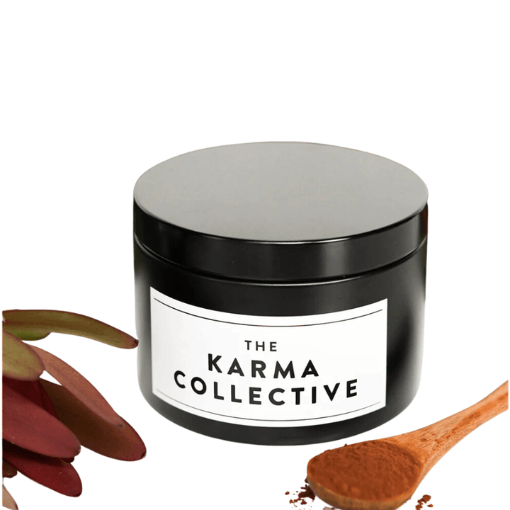 Karma Collective Cacao & Amber Natural Soy Candle Tin - Matte Black