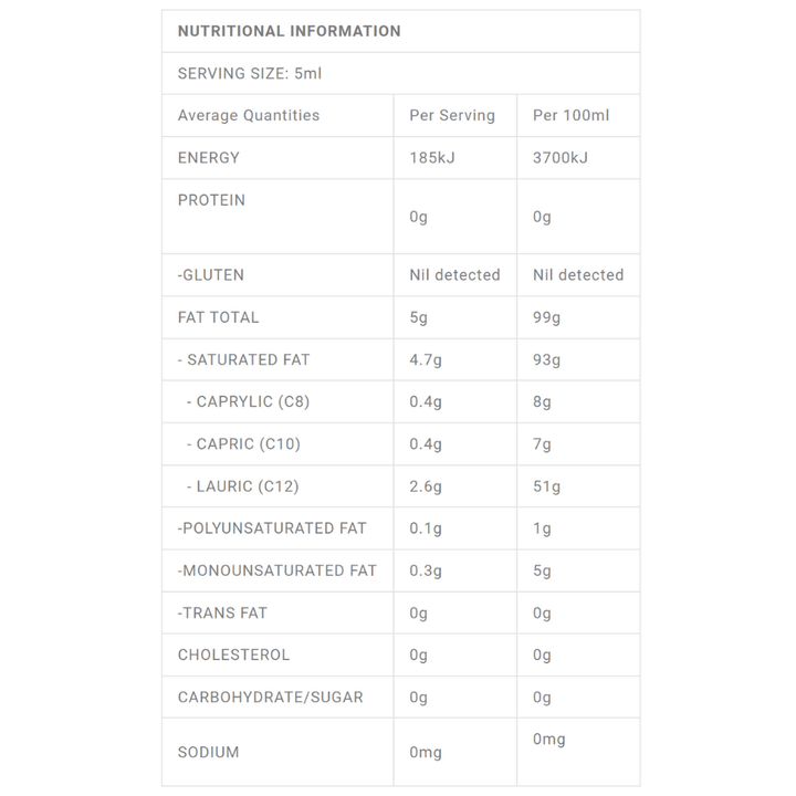 vegan coconut ghee nutritional information label