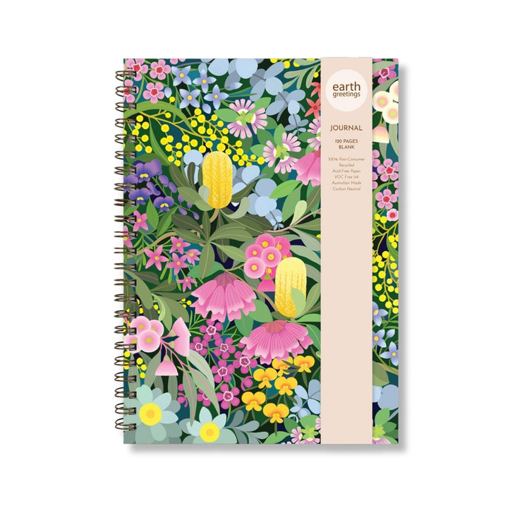 Eco-friendly, Australian made A4 blank journal with sturdy front and back covers features intricate hand illustrated artwork by Australian artist Claire Ishino. Carbon offset, with 10% of profits supporting native wildlife care.