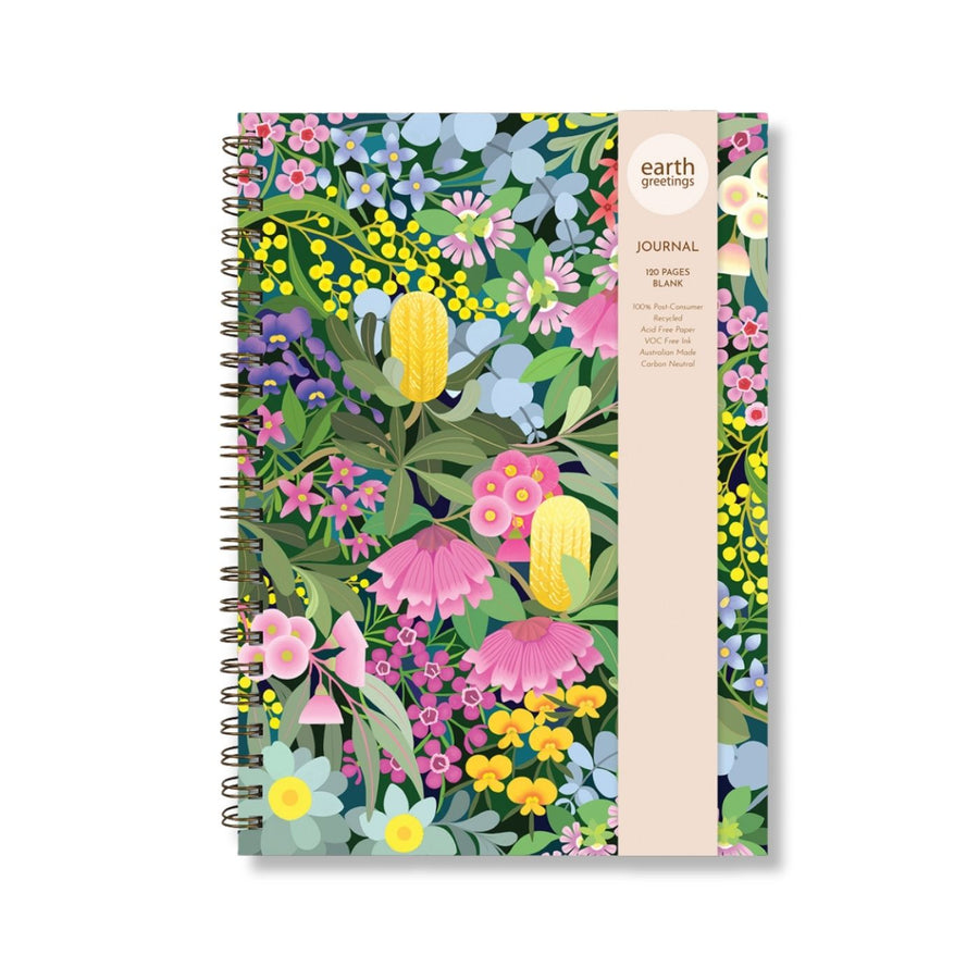 Eco-friendly, Australian made A4 blank journal with sturdy front and back covers features intricate hand illustrated artwork by Australian artist Claire Ishino. Carbon offset, with 10% of profits supporting native wildlife care.