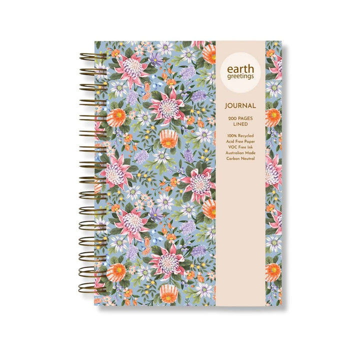 Eco friendly, Australian made lined A5 journal. It contains 200 lined pages within a super sturdy hard cover, which features inspiring native botanical artwork by Australian artist Jayne Branchflower. 