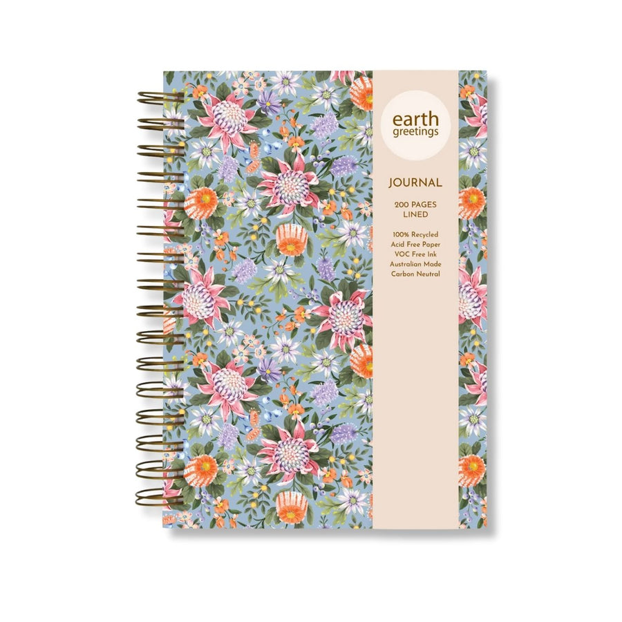 Eco friendly, Australian made lined A5 journal. It contains 200 lined pages within a super sturdy hard cover, which features inspiring native botanical artwork by Australian artist Jayne Branchflower. 