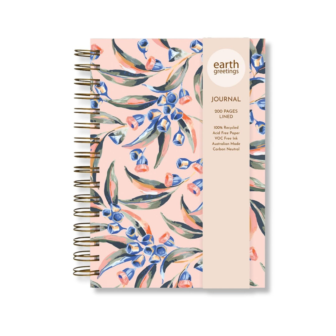 A5 Journal (Lined) - Gumnut Dance. Eco friendly, Australian made lined A5 journal. It contains 200 lined pages within a super sturdy hard cover, which features inspiring native botanical artwork by Australian artist Jayne Branchflower. 