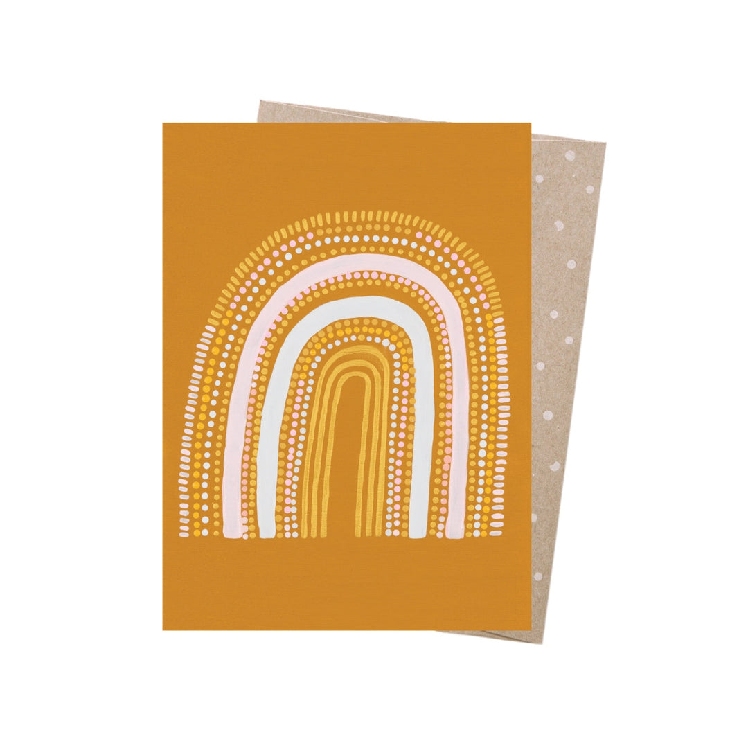 Eco-friendly Aboriginal Art card Ochre Rainbow by Natalie Jade, Australian made from 100% recycled paper. Carbon offset, with 10% of profits aiding native wildlife & restoring habitat.
