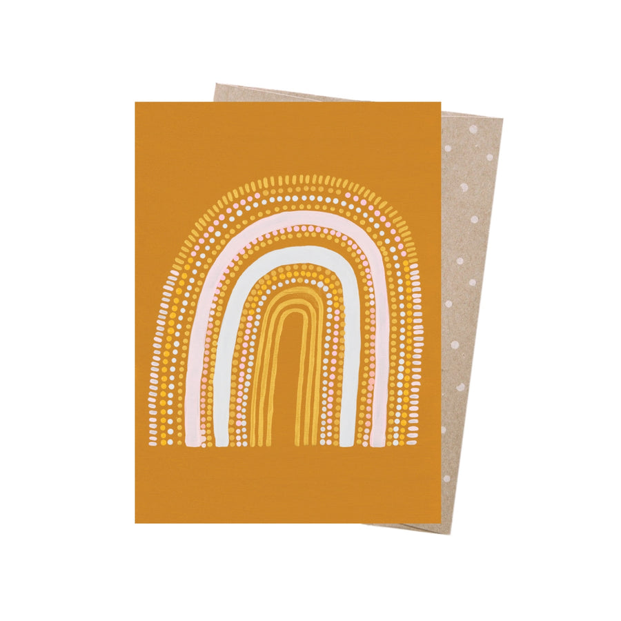 Eco-friendly Aboriginal Art card Ochre Rainbow by Natalie Jade, Australian made from 100% recycled paper. Carbon offset, with 10% of profits aiding native wildlife & restoring habitat.