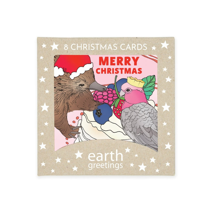 Eco-friendly, 100% recycled Christmas card set with 8 square cards featuring Victoria McGrane’s art. Carbon offset with 10% of profits aiding native wildlife.