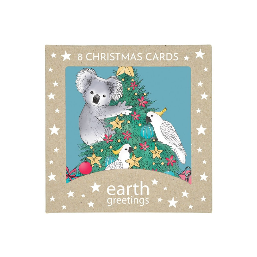 Eco friendly, 100% recycled, Australian made square Christmas cards. Includes 8 square Christmas cards with envelopes featuring festive illustrations by Australian artist Victoria McGrane.