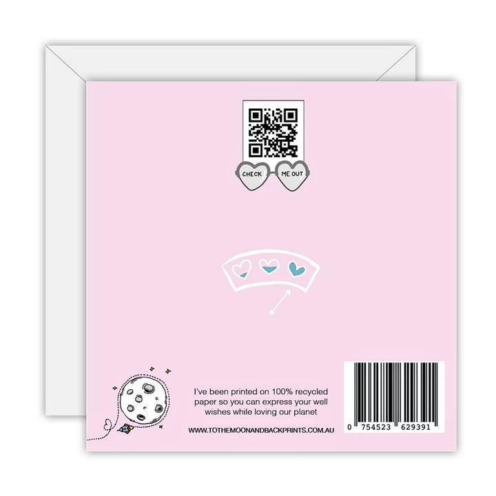 To The Moon & Back Prints Eco Friendly Greeting Card - You Mean The World To Me. Show someone they’re truly special with this heartfelt card. A beautiful way to express that they mean the world to you.
Printed on recycled paper & donates 5% to Beyond Blue to support mental health in Australia.