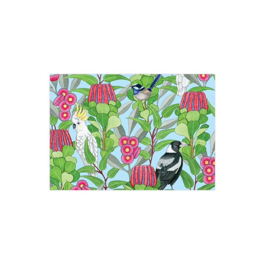 Eco friendly, 100% recycled wrapping paper featuring Negin Maddock's art. Carbon neutral with 10% of profits aiding native wildlife and habitat.