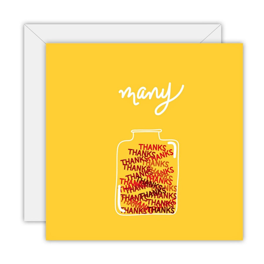 Eco Friendly Greeting Card - Many thanks. Packed with gratitude, this playful thank you card is printed on recycled paper and supports mental health through 5% donations to Beyond Blue.