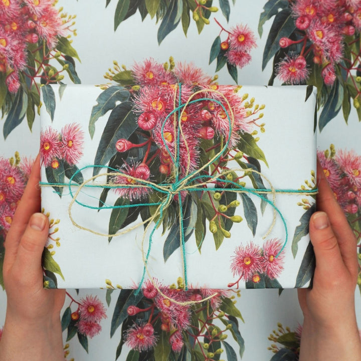 Eco-friendly, 100% recycled folded wrapping paper featuring Vickie Liu's art. Australian made, carbon neutral, with 10% of profits aiding native wildlife and habitat.