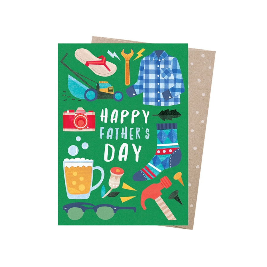 100% recycled, Australian made eco greeting card by Earth Greetings Dad Things featuring folk art inspired designs by Australian artist Andrea Smith. Make Dad feel wonderful on his special day with this earth-friendly card.