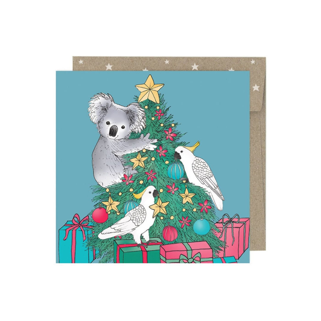 Eco friendly, 100% recycled, Australian made square Christmas cards. Includes 8 square Christmas cards with envelopes featuring festive illustrations by Australian artist Victoria McGrane.