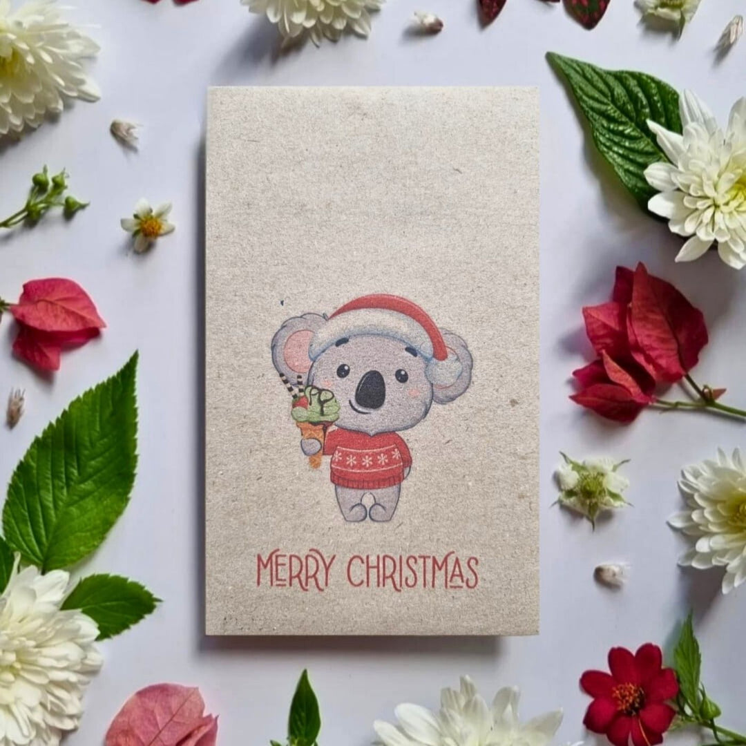Christmas Koala Australian wildflower seed card with Merry Christmas text 