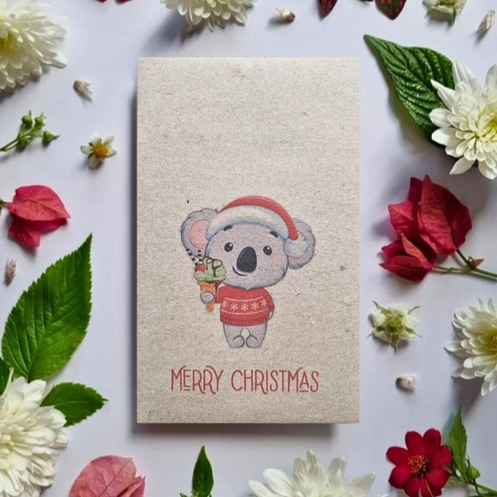 Christmas Koala Australian wildflower seed card with Merry Christmas text 