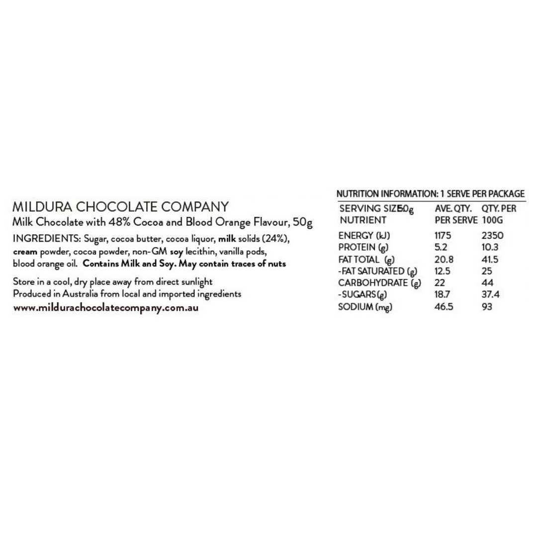 48% Blood Orange Milk Chocolate Bar – 50g, Ingredients and Nutrition Information