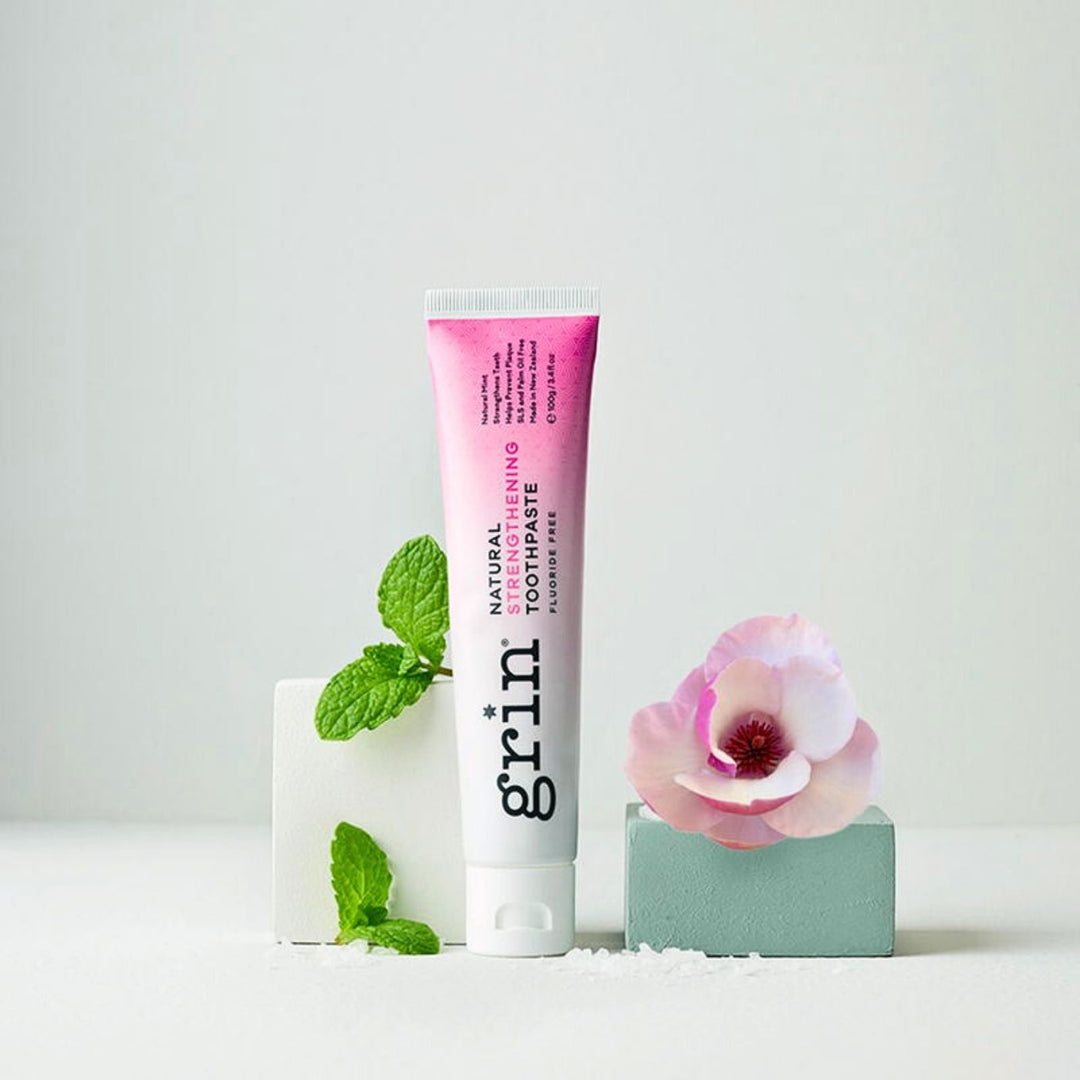 Grin Natural Strengthening Toothpaste - Eco-friendly oral wellness: Grin Natural makes toothpaste, brushes & floss with NZ formulas, recycled plastic & giving back to communities.