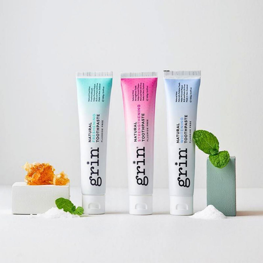 Grin Natural Toothpaste - Eco-friendly oral wellness: Grin Natural makes toothpaste, brushes & floss with NZ formulas, recycled plastic & giving back to communities.