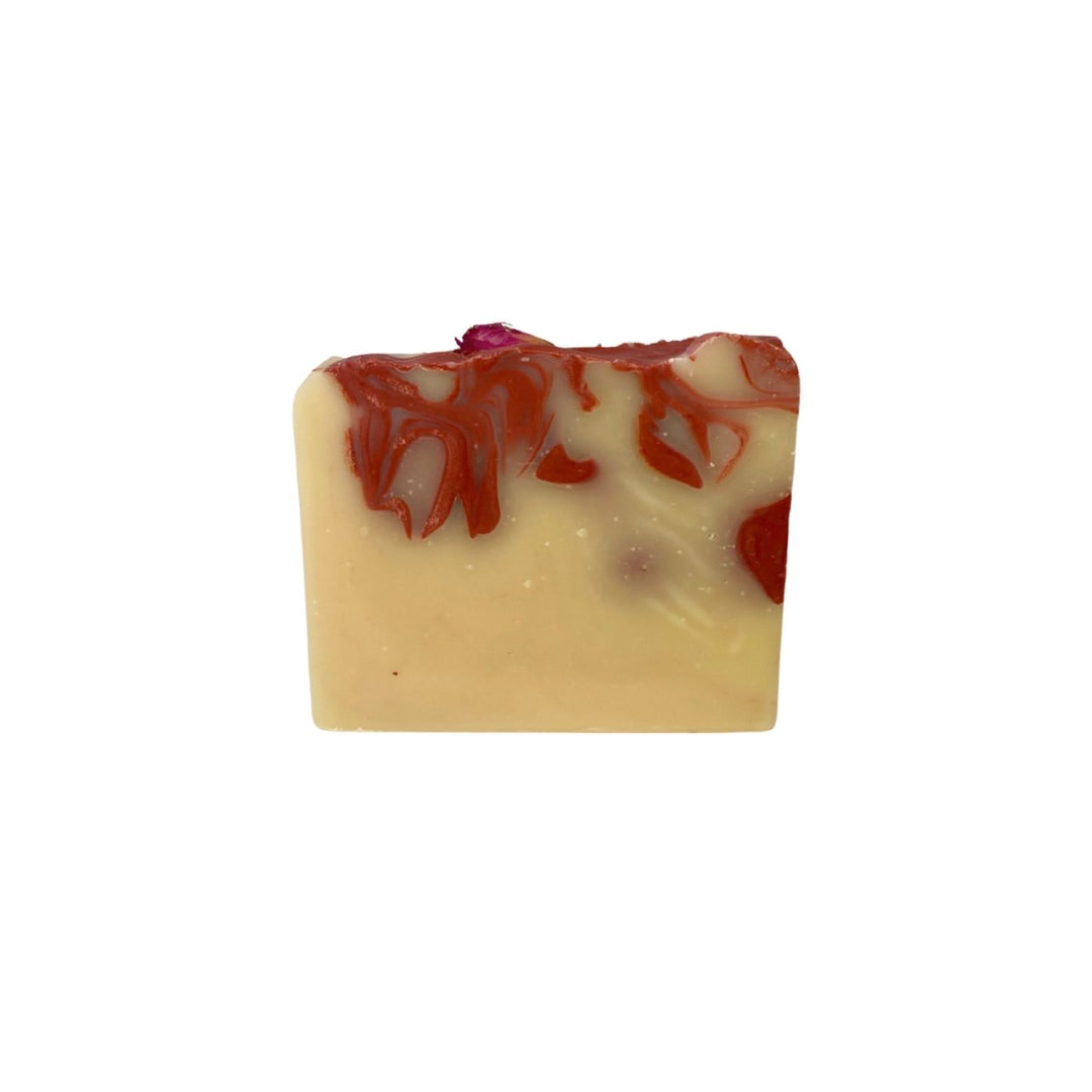 Roses Are Red Soap by The Soap Bar with rose geranium essential oil, red clay and rose buds, handmade natural soap bar for gentle skin cleansing.