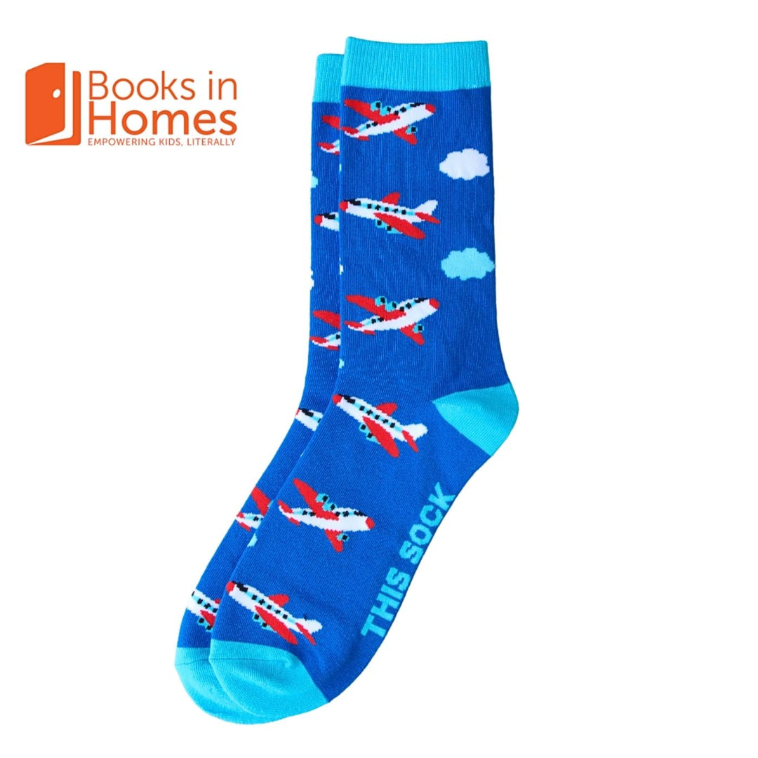 Sydney Sock Project Airplane crew socks. With every pair of Sydney Sock Project socks purchased, you're contributing to meaningful causes. They are dedicated to supporting charities and organisations that strive to make a difference for our people and planet.