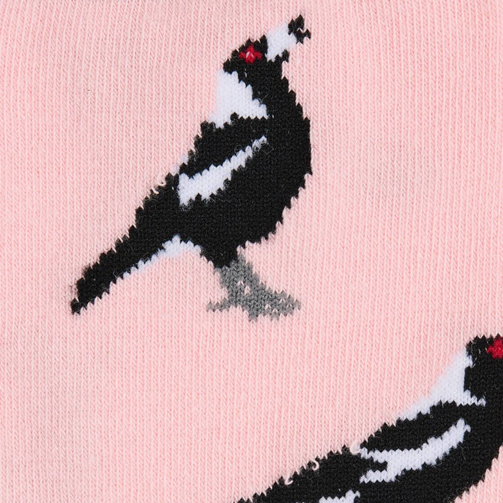 A close up image of Sydney Sock Project Magpie Crew Socks. With every Sydney Sock Project pair, you support charities creating real change for people and the planet—ethical, impactful, and made to make a difference.