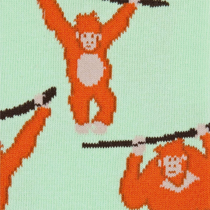 A close up image of Sydney Sock Project Orangutan crew socks.