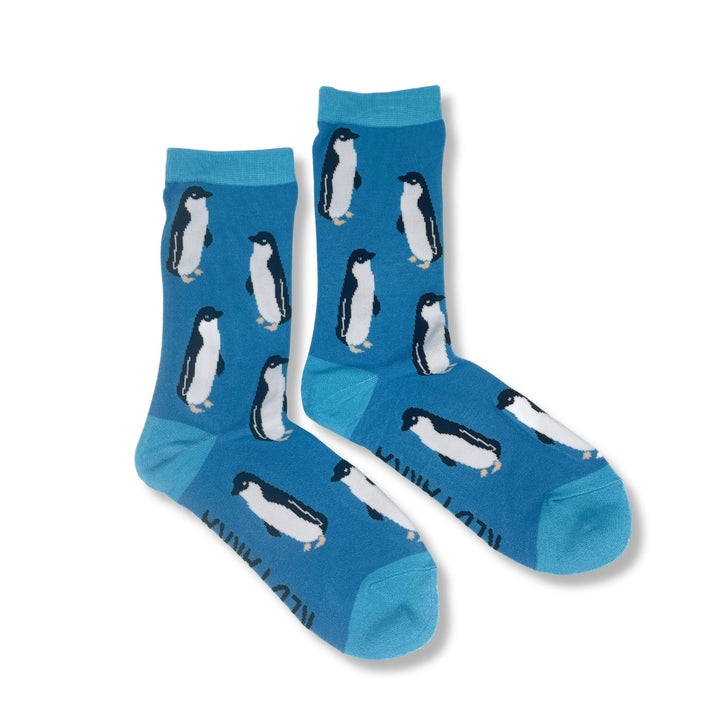 Red Parka Penguin Kids' Socks – Designed in Tasmania. Fun, colourful Penguin socks for kids, designed in Tasmania. Made from soft bamboo. 50% of profits support wildlife and environmental charities.