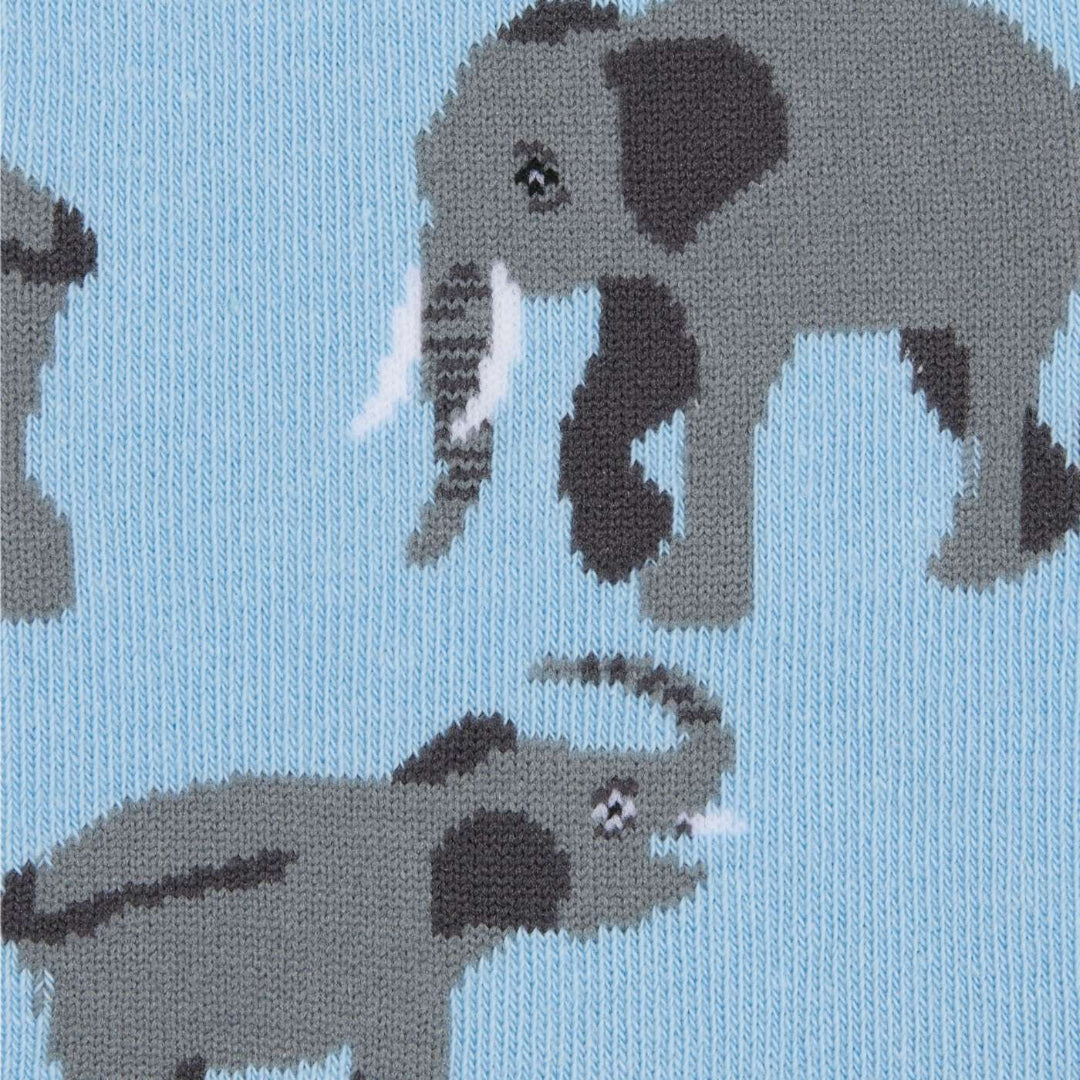 A closeup image of Sydney Sock Project Pygmy Elephant ankle socks.