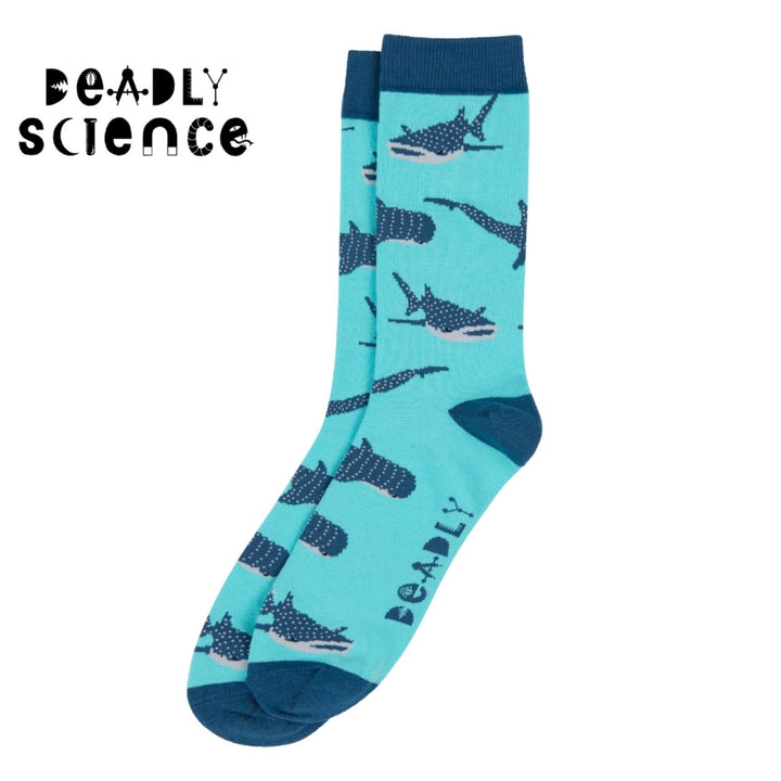 Sydney Sock Project Whale Shark crew socks. With every pair of Sydney Sock Project socks purchased, you're contributing to meaningful causes. They are dedicated to supporting charities and organisations that strive to make a difference for our people and planet.