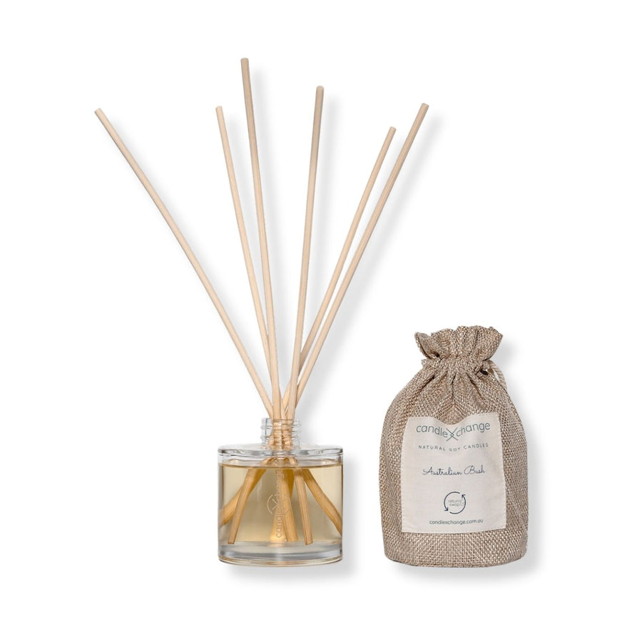 CandleXchange Australian Bush Scented Eco Diffuser. This scented eco diffuser uses quality fragrance, water, alcohol, and reeds. Send an empty container for refill to help light up a new home for survivors.