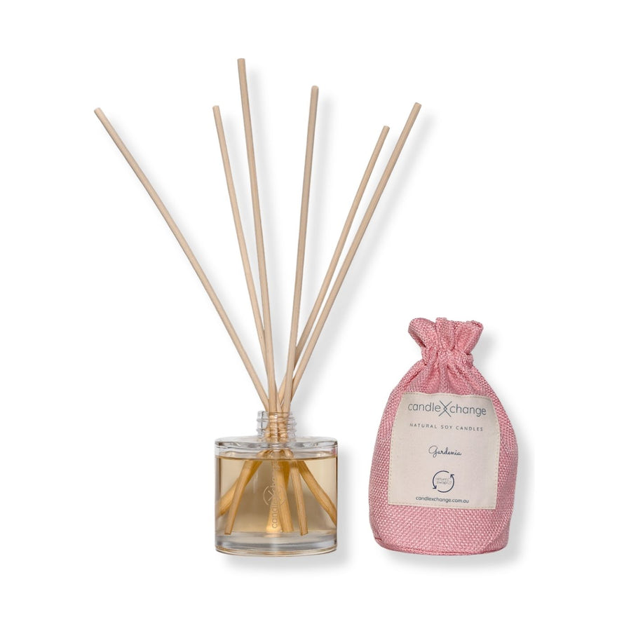 CandleXchange Gardenia Eco Friendly Reed Diffuser. This eco-friendly reed diffuser uses alcohol, fragrance, and quality reeds. Refill a used candle jar to help light a new home for domestic violence survivors.
