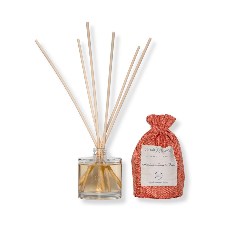 CandleXchange Mandarin, Lime & Basil Diffuser. This diffuser is made using only alcohol, fragrance, water and the best quality reeds. Support survivors of a 2013 garment factory collapse in Bangladesh.