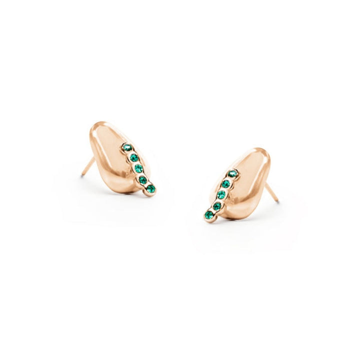 Radicle Post Earrings feature emerald cubic zirconia on medical-grade stainless steel. Profits support women rescued from trafficking through Eden’s programs.