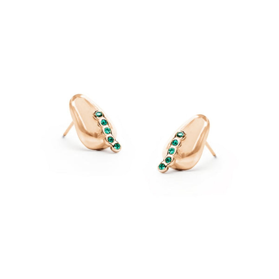 Radicle Post Earrings feature emerald cubic zirconia on medical-grade stainless steel. Profits support women rescued from trafficking through Eden’s programs.