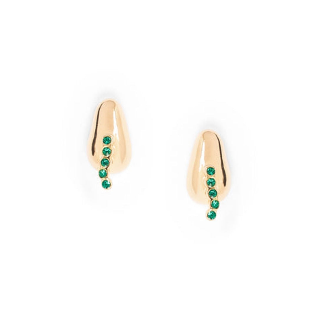 Radicle Post Earrings feature emerald cubic zirconia on medical-grade stainless steel. Profits support women rescued from trafficking through Eden’s programs.