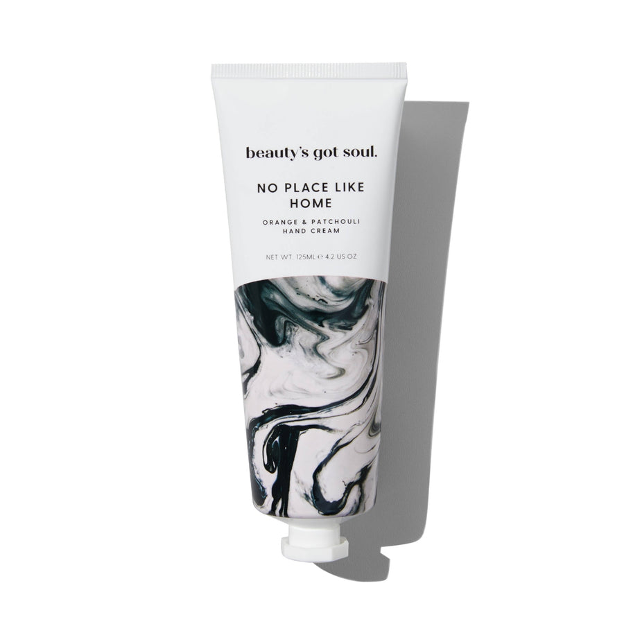 Beauty's Got Soul No Place Like Home Hand Cream 125ml tube, enriched with organic sweet orange and patchouli essential oils. Australian-made; proceeds aid homeless charities.