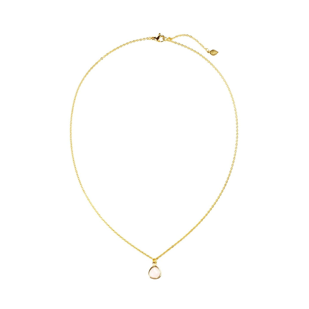 Eden Desert Sunrise Necklace has a pink or teal glass stone on an 18K gold-plated chain. Profits support women rescued from trafficking through Eden’s programs.