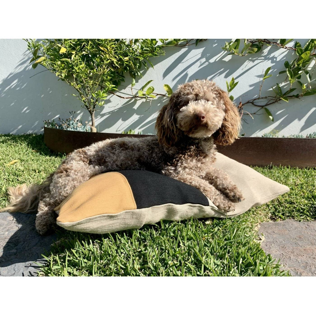 Soft, squishy, and sustainable! Blank and Mustard PLONK dog cushions are made ethically from natural jute, support artisans, and are perfect for pups—and humans too!