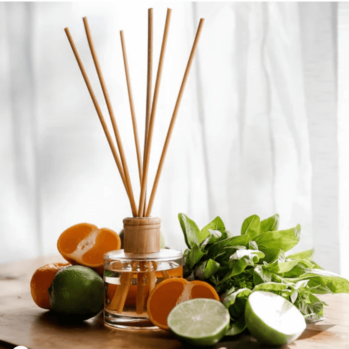 CandleXchange Mandarin, Lime & Basil Diffuser. This diffuser is made using only alcohol, fragrance, water and the best quality reeds. Support survivors of a 2013 garment factory collapse in Bangladesh.